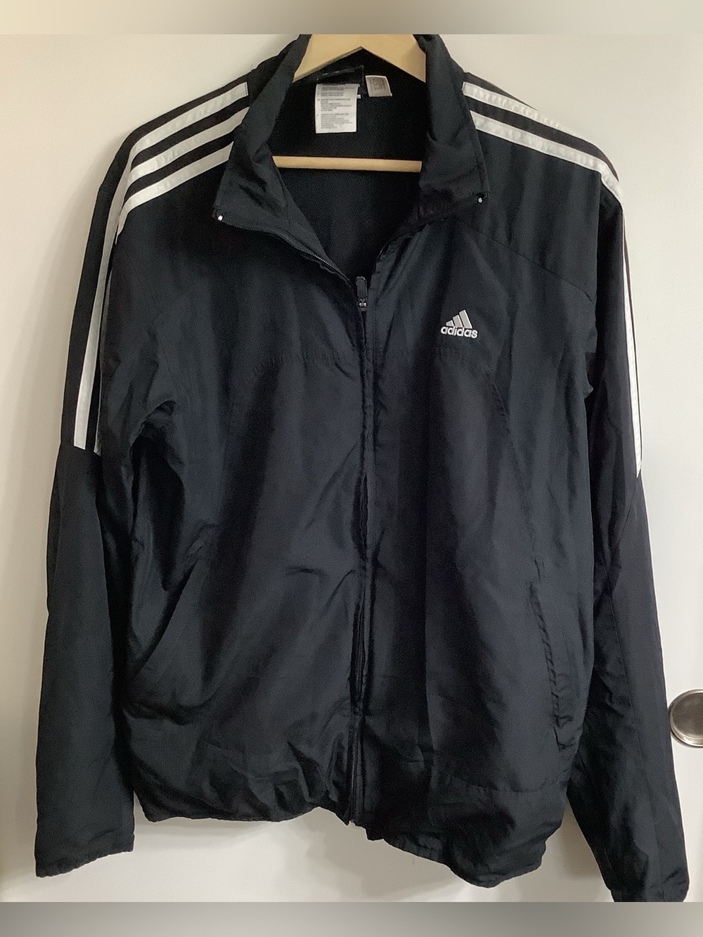 Adidas Black Windbreaker Track Jacket 3-Stripe Mesh Lined Full Zip Size Medium